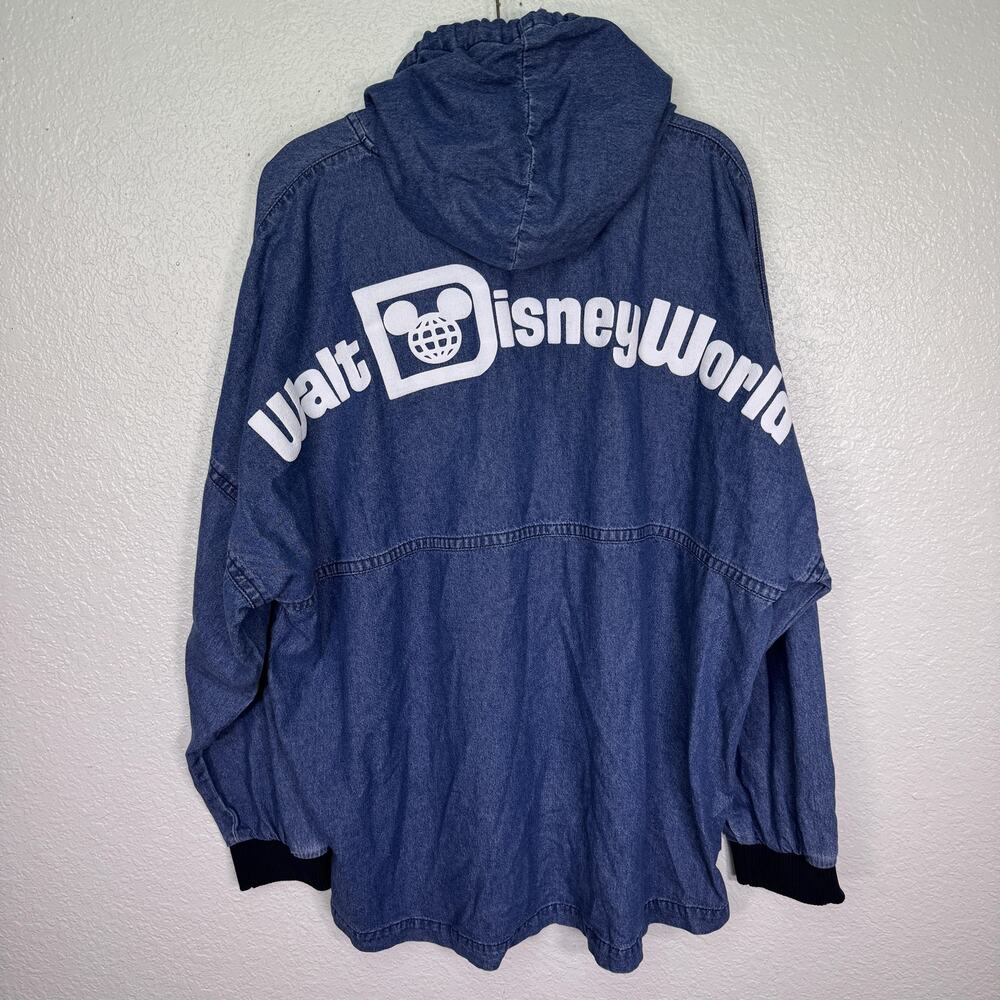 Disney Parks Spirit Jersey Jacket Womens XL Denim Hoodie Blue Walt Disney World - Picture 1 of 9